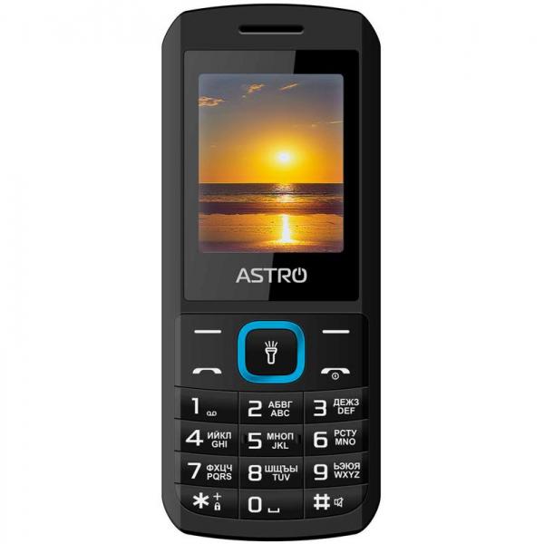 Мобильный телефон Astro A170 Dual Sim Black/Вlue; 1.77" (128х160) TN / клавиатурный моноблок / ОЗУ 32 МБ / 32 МБ встроенной + microSD до 32 ГБ / 2G (GSM) / Bluetooth / 113х46x13 мм, 58 г / 500 мАч / черный с синим A170Black/Вlue
