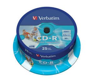 Компактдиск CD-R 700Mb Verbatim 52x Printable Cake-25 43439 43439/box