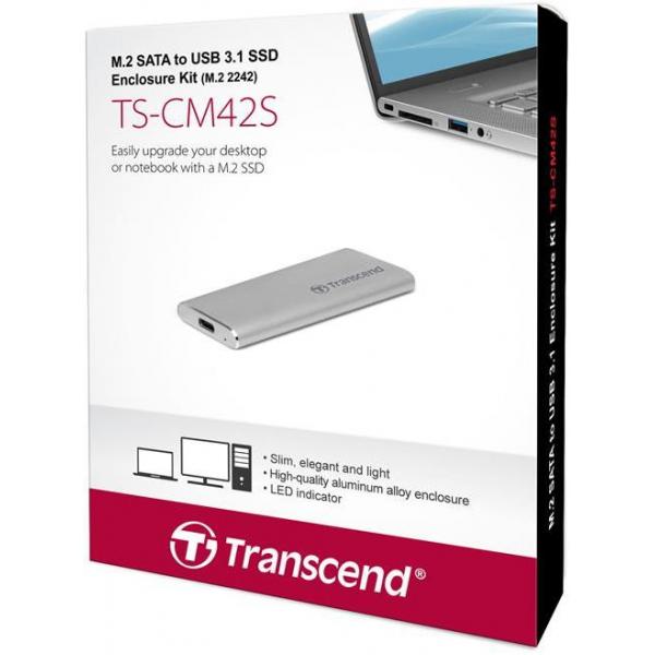 Портативний корпус для SSD SATA M.2 2242 Transcend USB 3.1 Gen 1 Metal Silver TS-CM42S