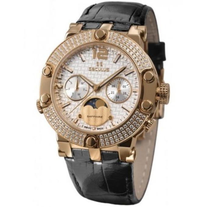 Seculus 1690.5.706 white, pvd-r with stones, black leather