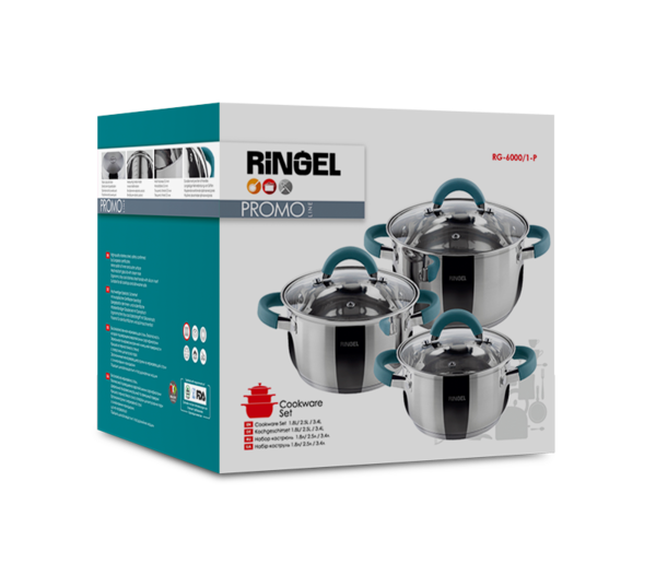 Набор посуды RINGEL Promo Набор кастрюль 6 пр.1.8 л+2.5л+3.4 л RG-6000/1-P