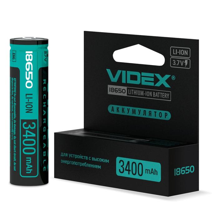 Аккумулятор 18650, 3400 mAh, Videx, 1 шт, Li-ion, с защитой, блистер