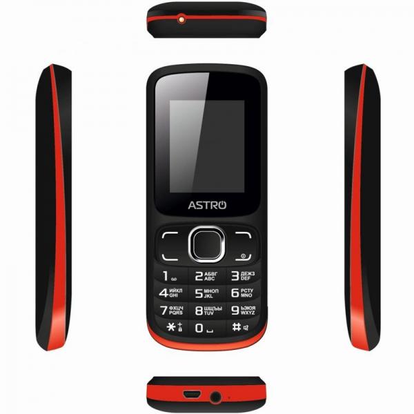Мобильный телефон Astro A177 Dual Sim Black/Red; 1.77" (220х176) TN / клавиатурный моноблок / ОЗУ 32 МБ / 32 МБ встроенной + microSD до 16 ГБ / камера 0.08 Мп / 2G (GSM) / Bluetooth / 111x47x15 мм, 60 г / 600 мАч / черно-красный A177BlackRed