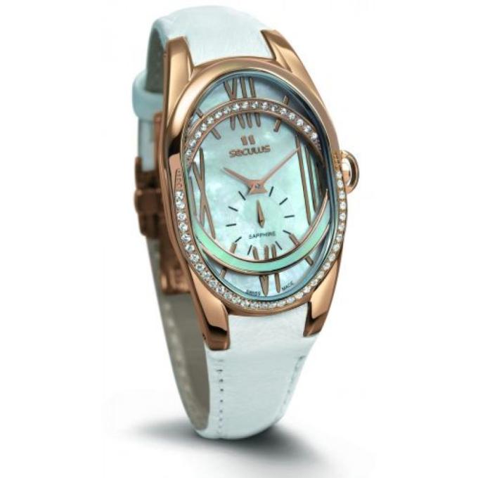 Seculus 1668.2.1064 white, pvd-r cz stones, white leather