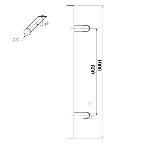 Ручки скоби ABARO Bali 45° L:1000 X:800 D:32mm SS 304 (комплект)