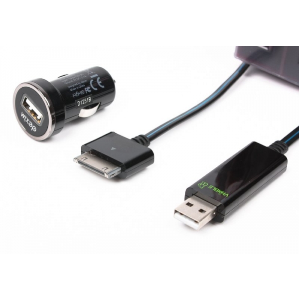Автомобильное ЗУ, USB на 30pin Dexim DCA 275-BL (Black)