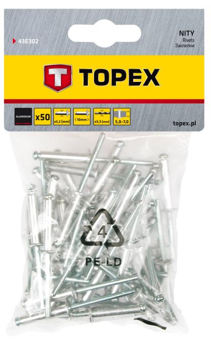 Заклепки TOPEX алюминиевые 3.2 мм x 10 мм, 50 шт. * 1 уп. 43E302