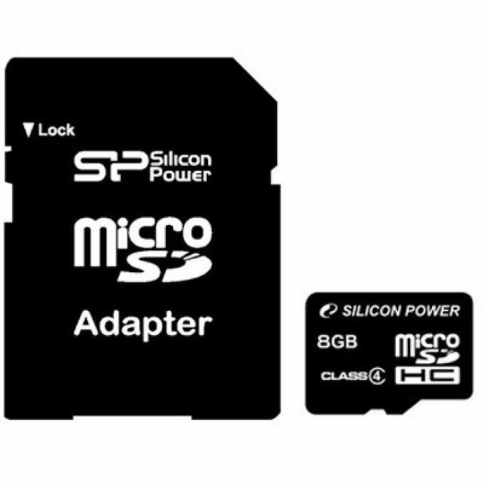 microSDHC Class 4 Silicon Power 8GB (+ адаптер) SP008GBSTH004V10-SP