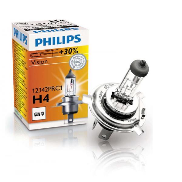 Лампа галогенна Philips H4 Vision, 3200K, 1шт/картон 12342PRC1