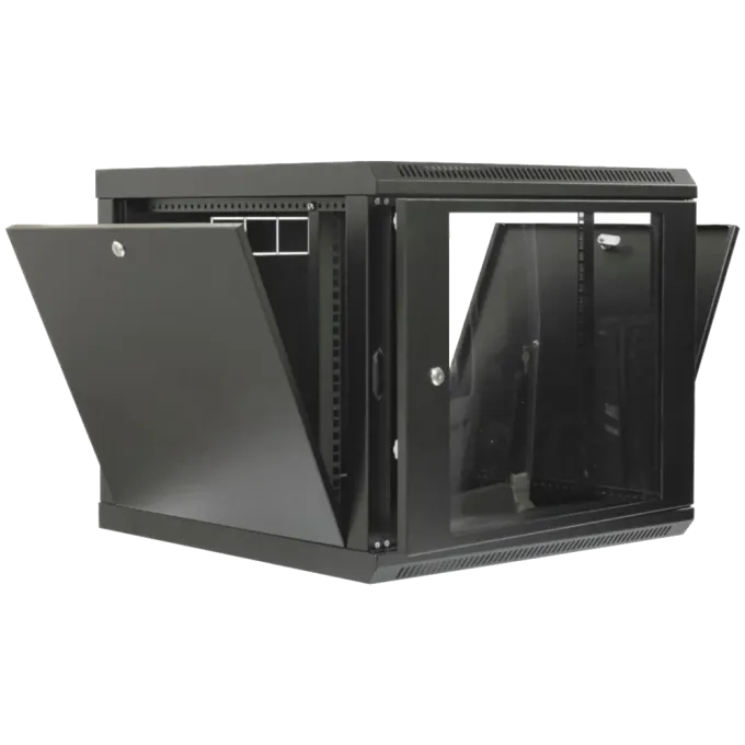 Шкаф 19" 9U 600x500x507мм акриловое стекло черное 19" 9U 600x500x507мм акрилове скло чорна