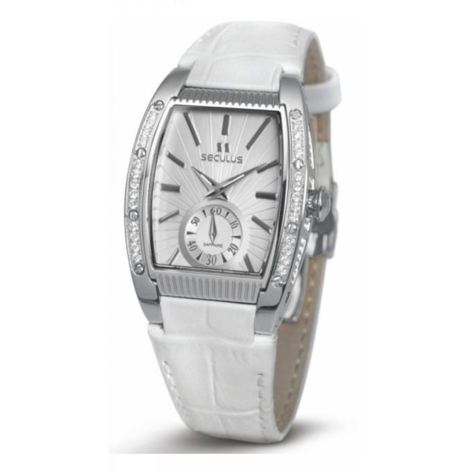 Seculus 1667.2.1069 white, ss cz stones, white leather