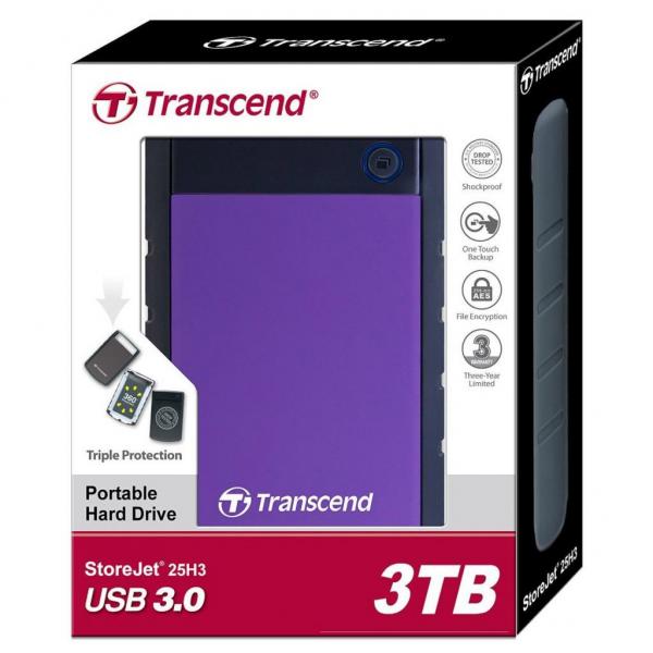 НЖМД Transcend StoreJet 2.5 USB 3.0 3TB серия H Purple TS3TSJ25H3P