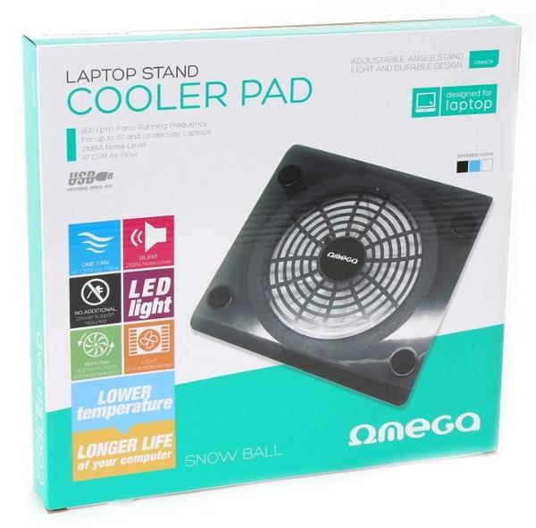 Подставка для ноутбука OMEGA Laptop Cooler pad "SNOWBALL" 14cm fan USB port black OMNCPB