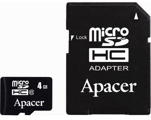 карта памяти APACER microSDHC 4GB Class 4+adapter AP4GMCSH4-R