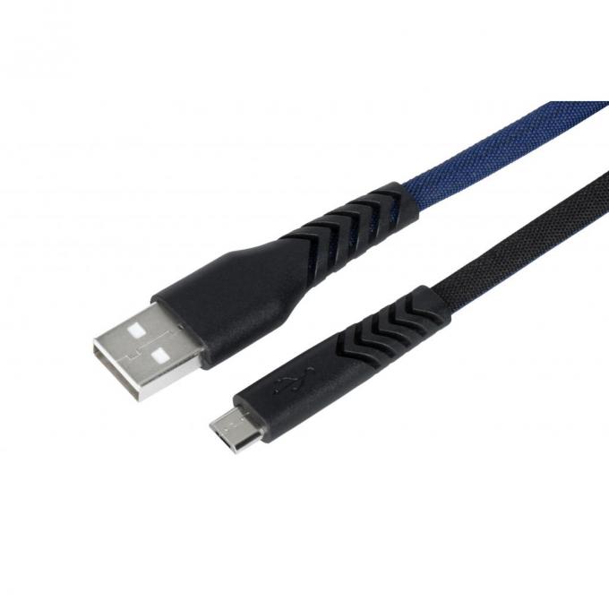 Кабель 2E USB-MicroUSB, Flat fabric, 1м Black/Blue 2E-CCMT-1MBL