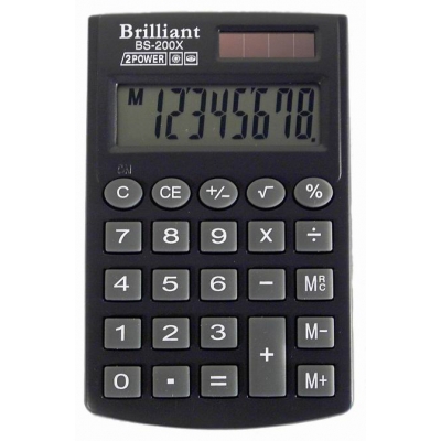 Калькулятор Brilliant BS-200 X; карманный, 8-разрядный, литиевая + солнечная батарея (двойное), 83 x 57 x 7 мм
