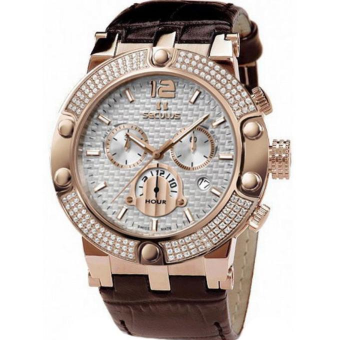 Seculus 4490.2.503 white, pvd-r stones, brown leather