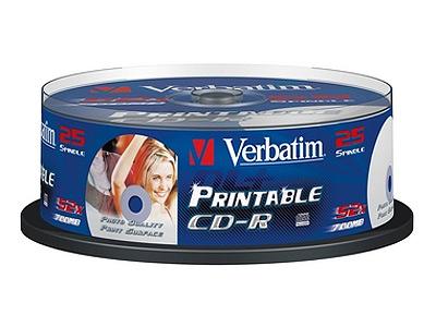Компактдиск CD-R 700Mb Verbatim 52x Printable Cake-25 43439 43439/box