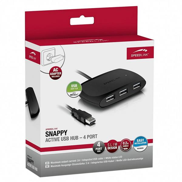 Концентратор Speedlink SNAPPY USB Hub SL-140010-BK