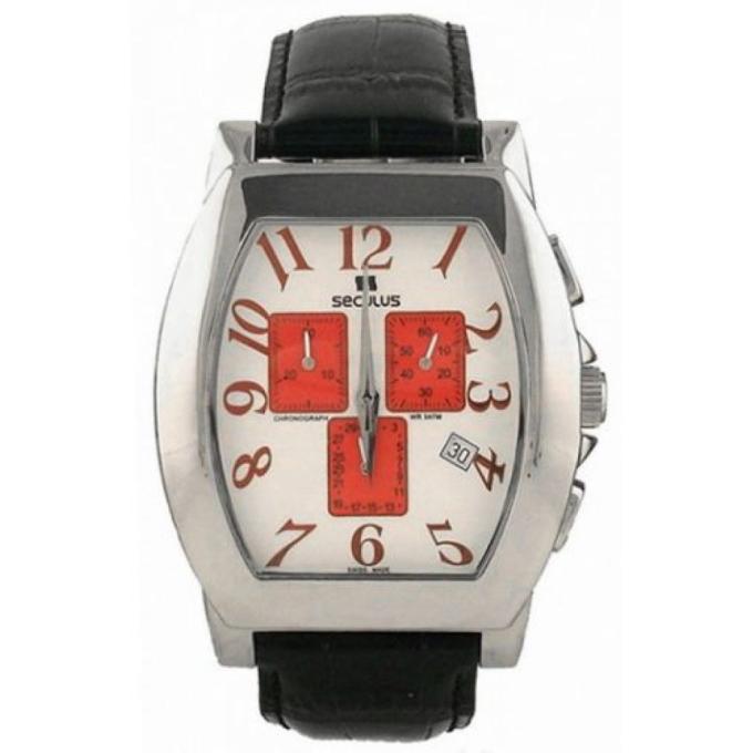 Seculus 4469.1.816 ss case, wht w/red eyes dial, blk strap