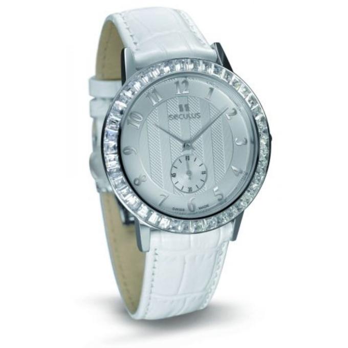 Seculus 1675.2.1069 white, ss cz stones, white leather