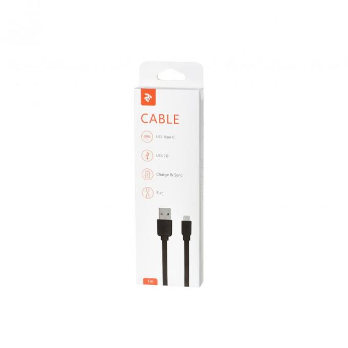 Дата кабель USB 2.0 AM to Type-C 1.0m Flat Single Molding Type, Black 2E 2E-CCTPVC-1MBL