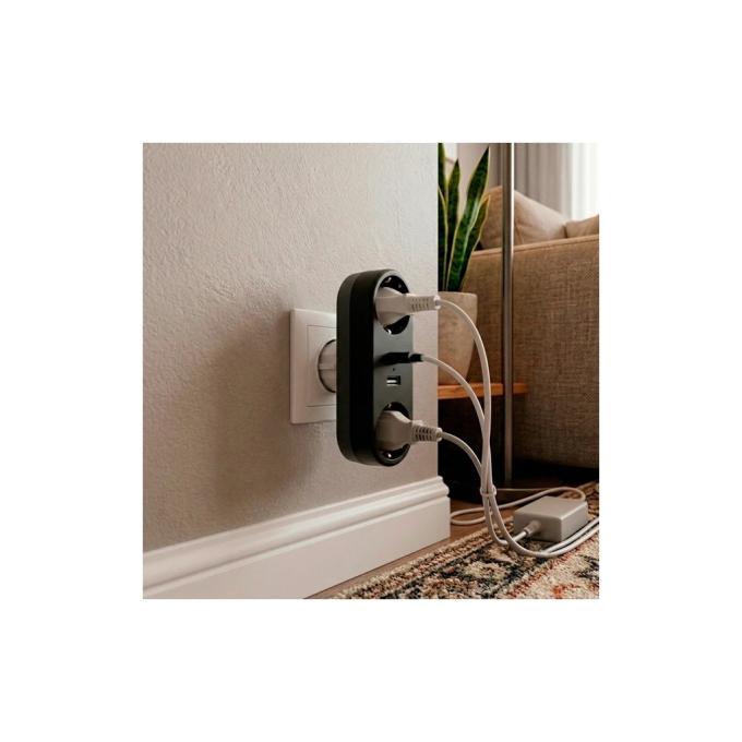 EUROELECTRIC EE-2/2USB-16A(black)