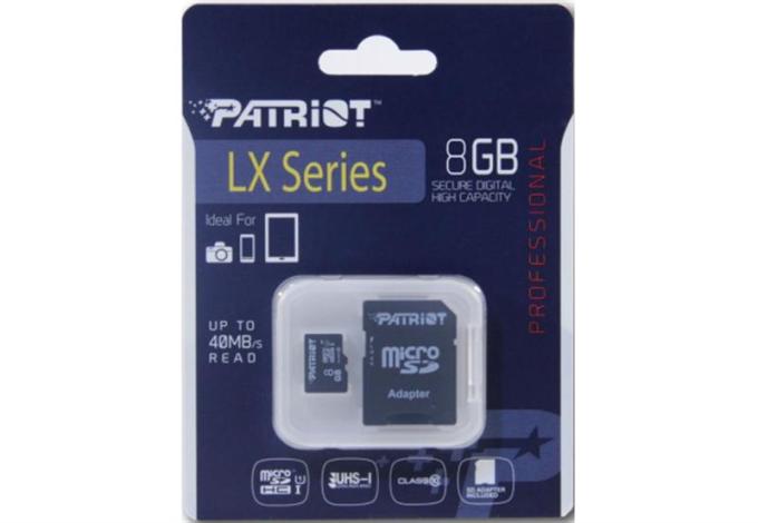 Карта памяти MicroSDHC 8GB UHS-I Class 10 Patriot LX + SD-adapter PSF8GMCSDHC10