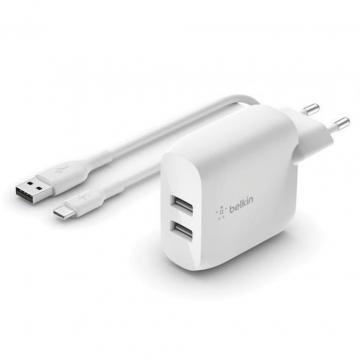 Belkin Home Charger (24W) DUAL USB 2.4A, USB-C 1m, white